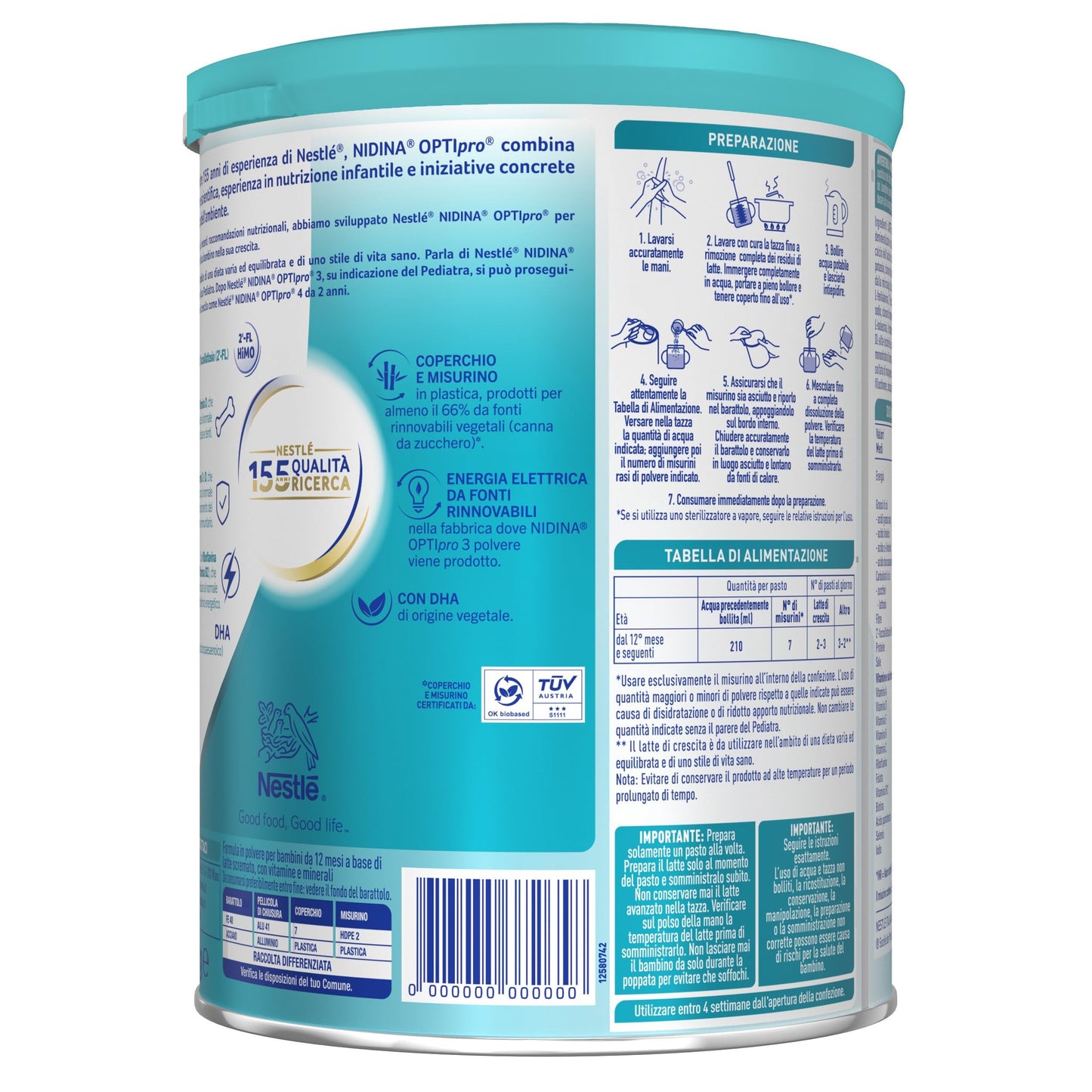 NESTLÉ NIDINA Optipro 3 Latte di Crescita Polvere per Bambini da 1 anno, Latta 800g