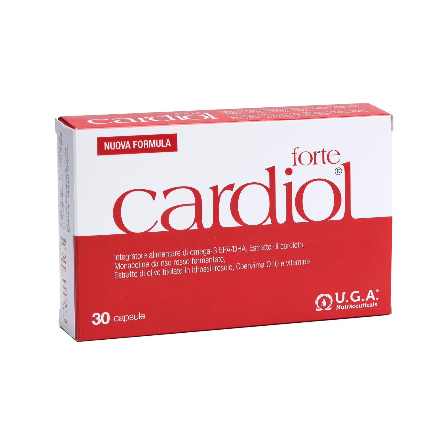 Cardiol Forte Omega 3 e Riso Rosso Fermentato (Monacolina K) - Omega3 EPA DHA da Olio di Pesce Puro con Acido Folico, Coenzima Q10 e Vitamina E - Sostegno per Cuore e Arterie - 30 Capsule