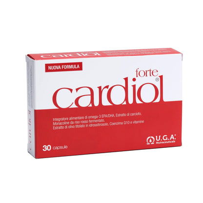 Cardiol Forte Omega 3 e Riso Rosso Fermentato (Monacolina K) - Omega3 EPA DHA da Olio di Pesce Puro con Acido Folico, Coenzima Q10 e Vitamina E - Sostegno per Cuore e Arterie - 30 Capsule