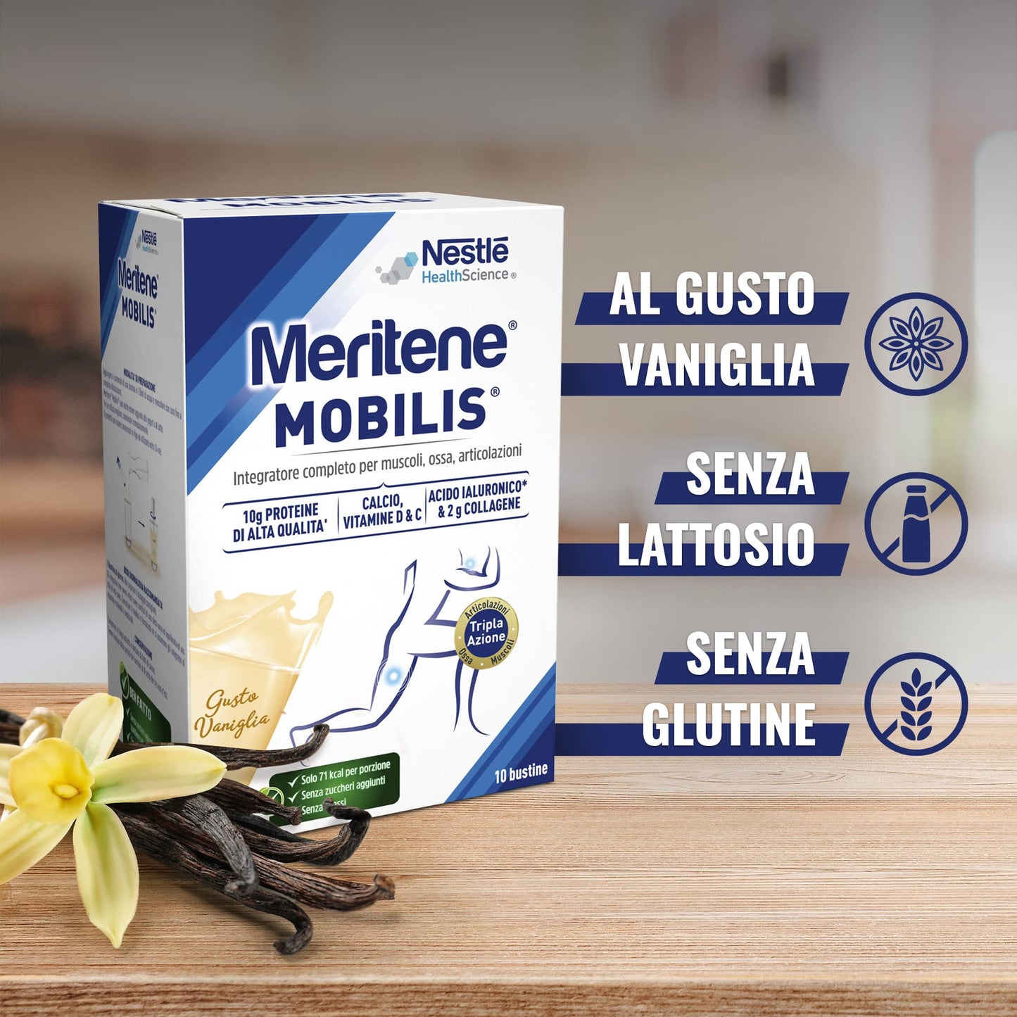 Meritene Mobilis Integratore Articolazioni | Tripla Azione | Collagene Idrolizzato, Vitamine e Proteine | Integratore Muscoli, Ossa e Articolazioni | Confezione da 210 g (10 Bustine X 21 g)