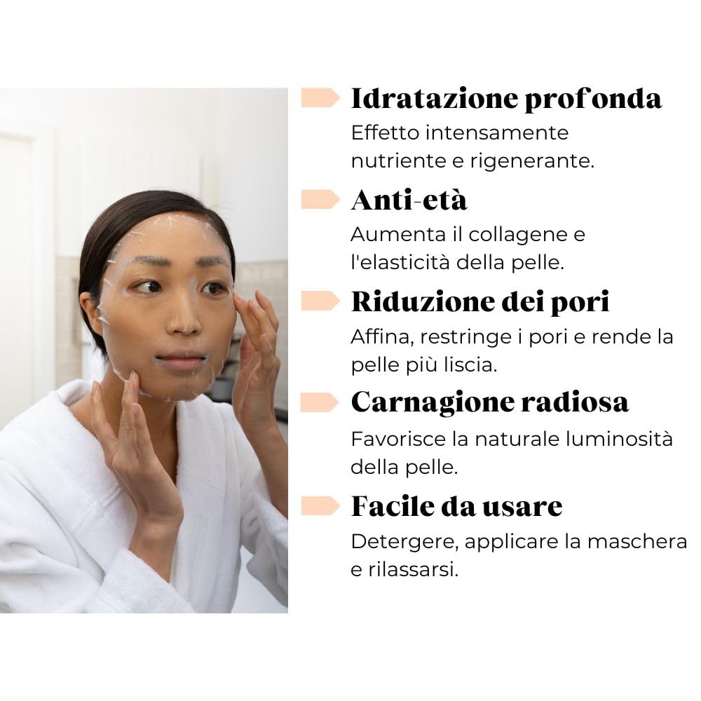 Dermaroller - Maschera viso all'acido ialuronico contro la pelle secca - Skincare (Premium) Idrata, riduce le rughe, favorisce la formazione di collagene - 1 x 10 pezzi) (confezione da 10)