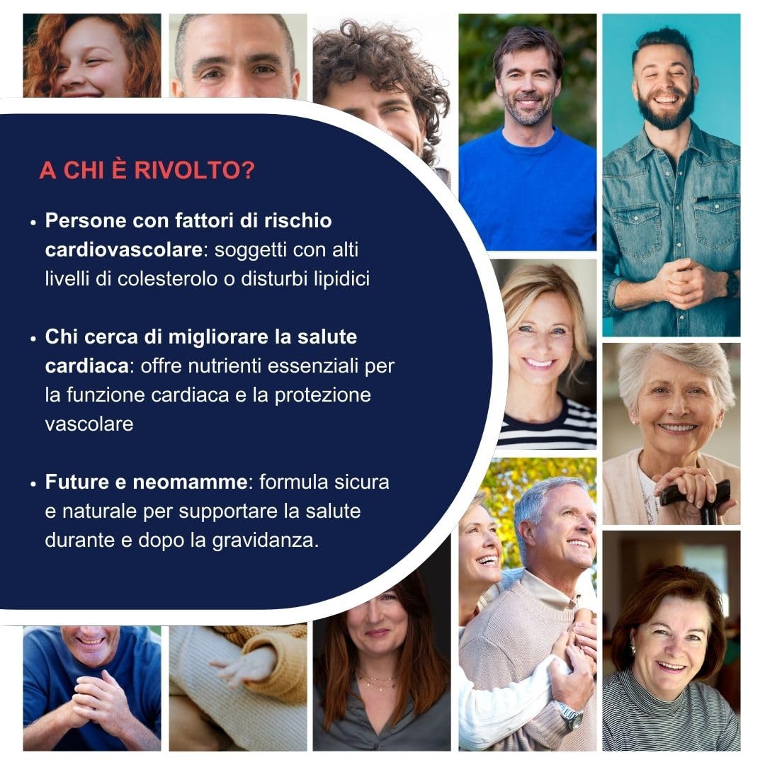 Cardiol Forte Omega 3 e Riso Rosso Fermentato (Monacolina K) - Omega3 EPA DHA da Olio di Pesce Puro con Acido Folico, Coenzima Q10 e Vitamina E - Sostegno per Cuore e Arterie - 30 Capsule