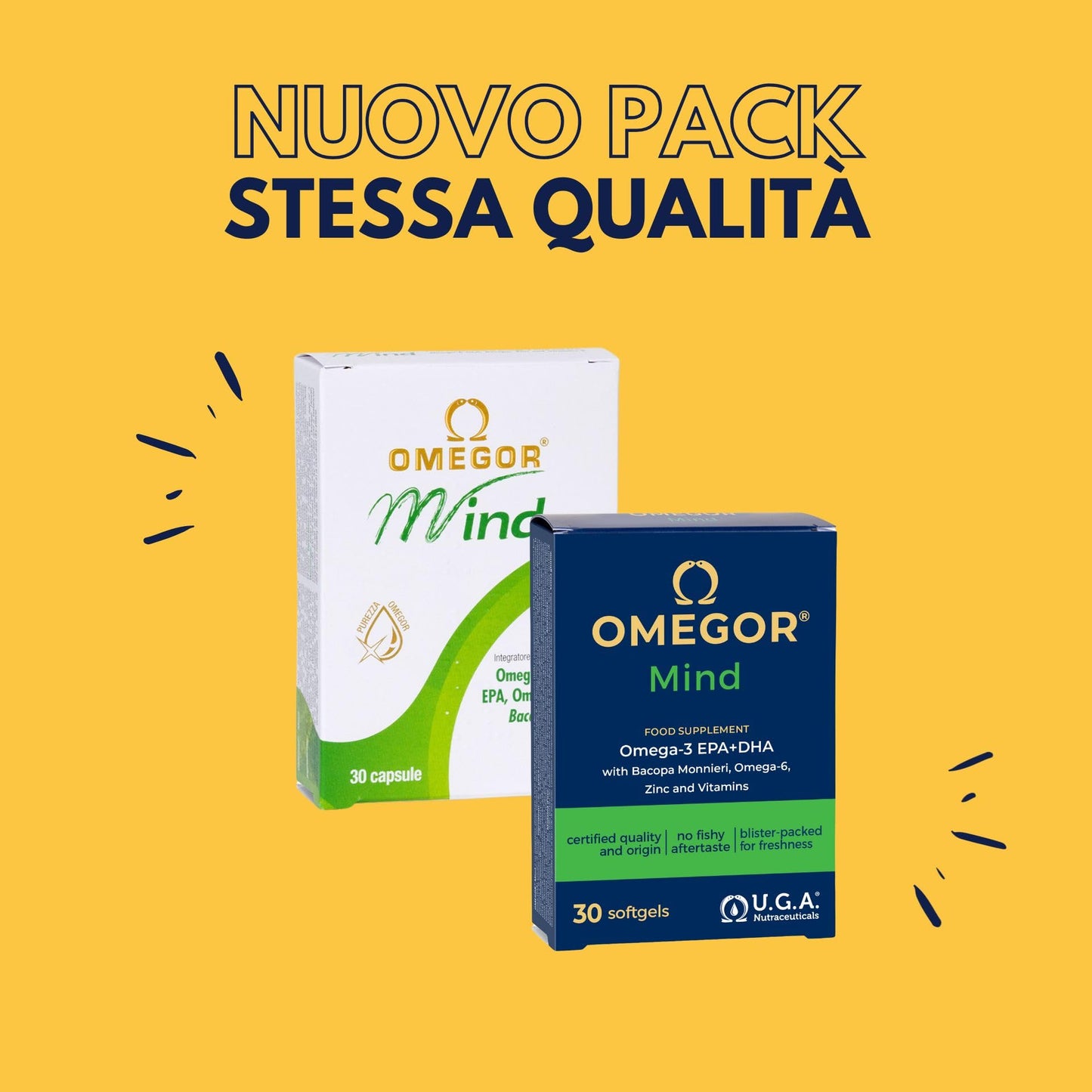 OMEGOR Mind | Integratore per la memoria e le funzioni congnitive | Con Omega 3 DHA ed estratto di Bacopa Monnieri, olio di borragine, zinco e vitamine B | Distillazione molecolare