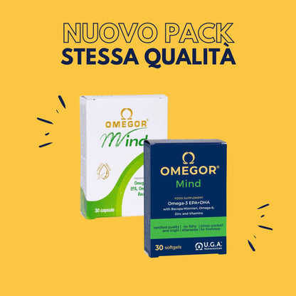 OMEGOR Mind | Integratore per la memoria e le funzioni congnitive | Con Omega 3 DHA ed estratto di Bacopa Monnieri, olio di borragine, zinco e vitamine B | Distillazione molecolare