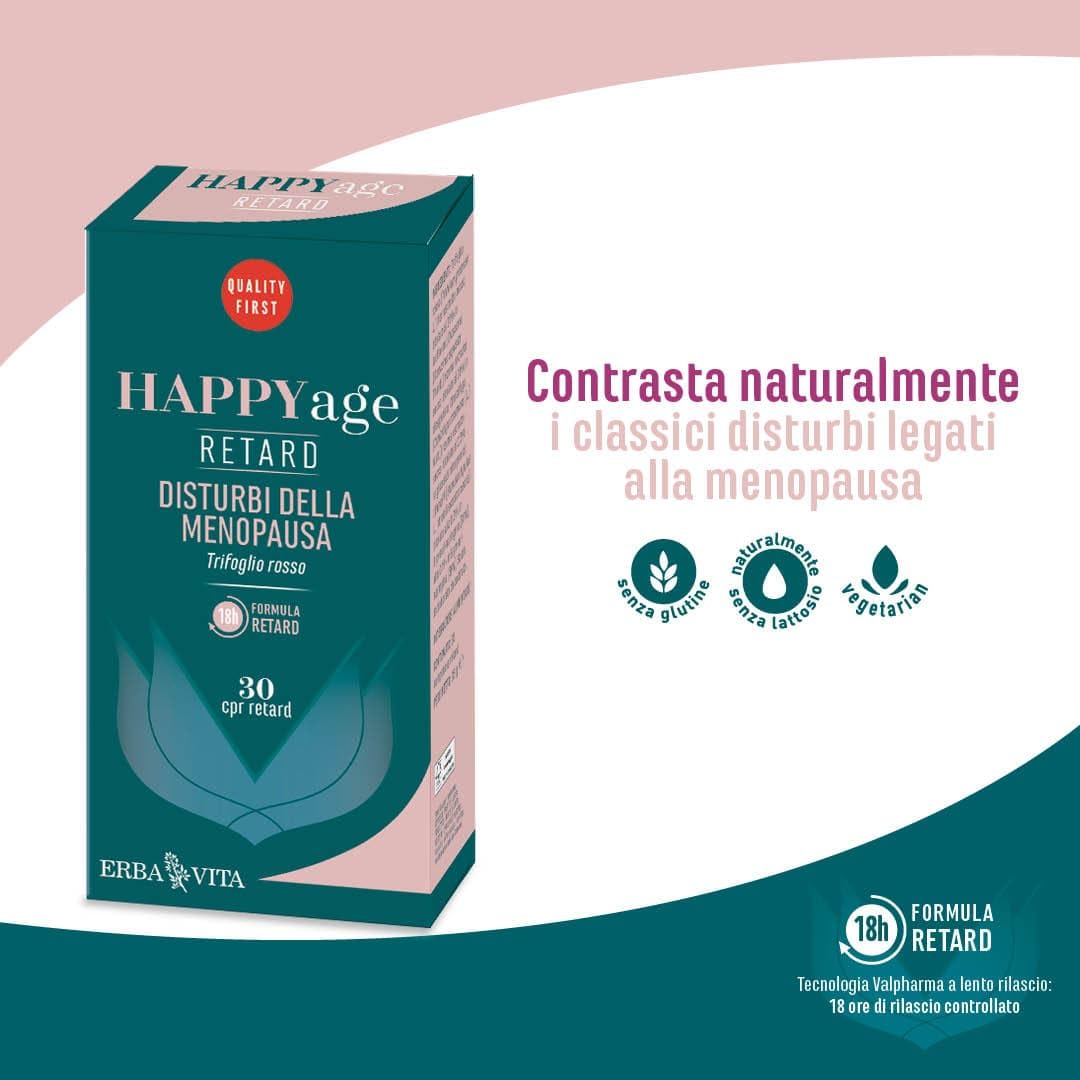 ERBA VITA Happy Age Retard integratore alimentare a base di estratti vegetali e vitamina D3, è un supporto naturale per il corpo durante il passaggio alla menopausa - Formato 30 Compresse