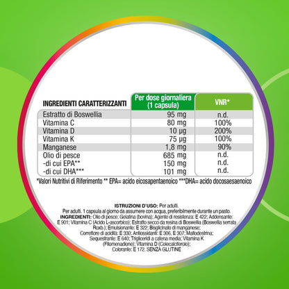Multicentrum Movimento & Flessibilità, Integratore Alimentare con Boswellia, Vitamina C, D, K, e Omega3, formulato per Ossa, Muscoli e Funzionalità Articolare, Adulti, 30 capsule