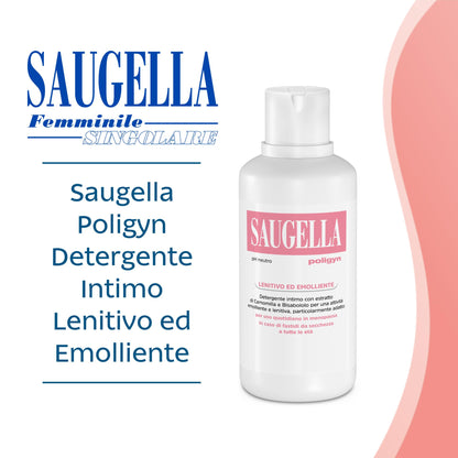 Saugella Poligyn, Detergente Intimo Emolliente Antiprurito, pH Neutro, con Camomilla e Acido Lattico, Adatto in Menopausa, 2 Detergenti da 750 ml