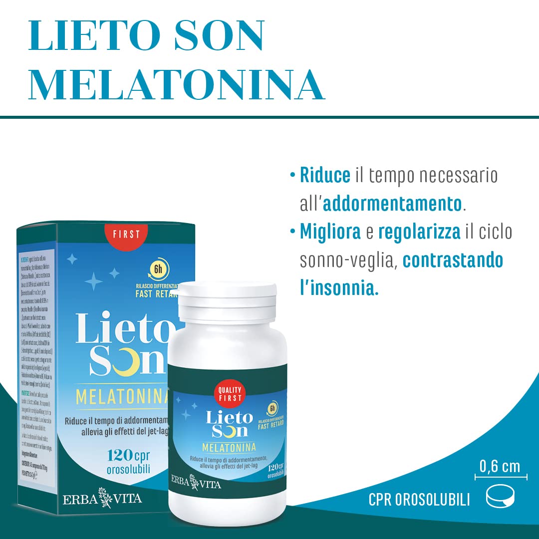 ERBA VITA Lietoson Melatonina integratore per favorire l’addormentamento e diminuire gli effetti del jet-lag