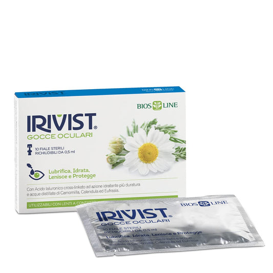 BIOS LINE Irivist® Gocce Oculari Monodose, Dispositivo Medico CE 0373 che Lubrifica, Idrata, Lenisce e Protegge, 10 Fiale Sterili Richiudibili da 0,5 ml