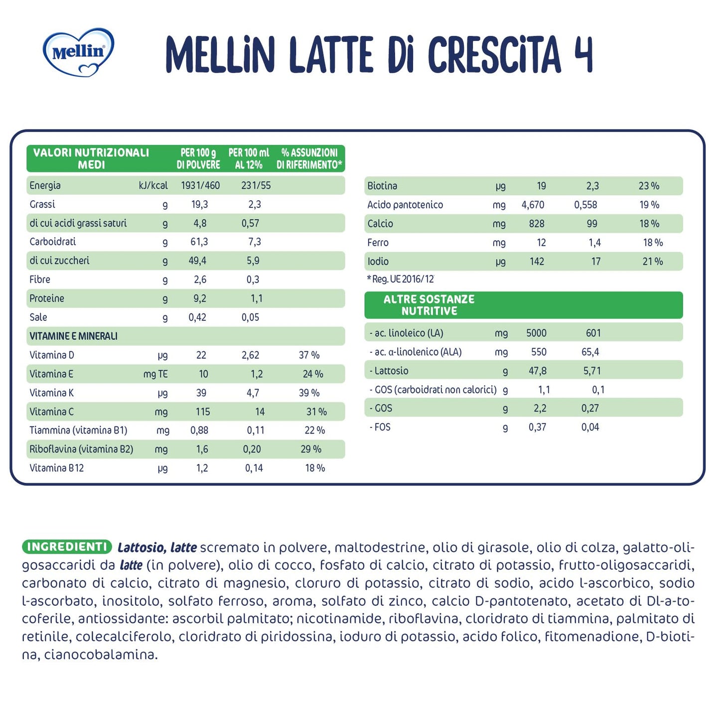 MELLIN 4 - Latte di Crescita in Polvere per Bambini - dal 2° anno compiuto al 3° anno - Confezione da 3600 grammi (3 x 1200g)