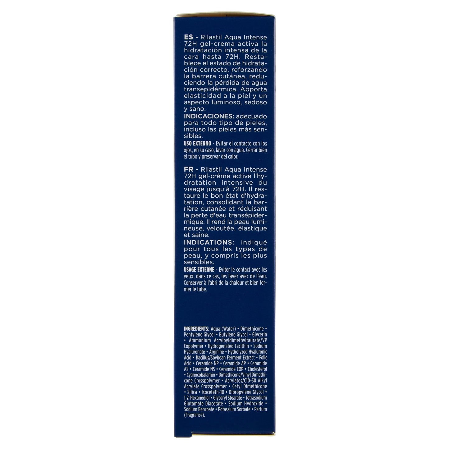 Rilastil Aqua Intense 72H, Gel-Crema Idratante Intensivo per Tutti i Tipi di Pelle, con Acido Ialuronico, Hydraboost, Ceramidi, Rende la Pelle Luminosa, Vellutata, Elastica e Sana, Confezione da 40ml