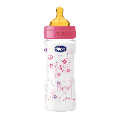 Chicco Benessere Plastica Bambina Biberon, Caucciù, Flusso Medio, 250 ml, Rosa