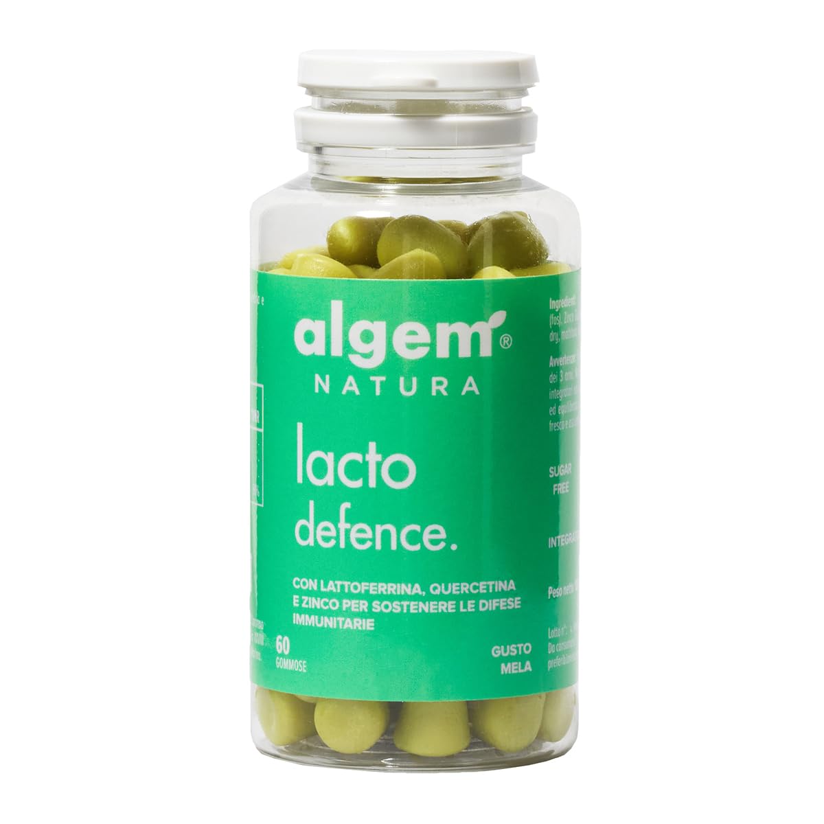 Lattoferrina 200 mg/Dose con Quercetina, FOS e Zinco Gommose Algem Natura® LACTO DEFENCE Integratore Difese Immunitarie Bambini, Sistema Immunitario Adulti, Antiossidante Naturale, Immuno