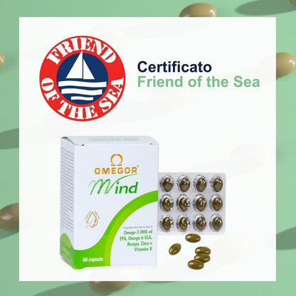 OMEGOR Mind | Integratore per la memoria e le funzioni congnitive | Con Omega 3 DHA ed estratto di Bacopa Monnieri, olio di borragine, zinco e vitamine B | Distillazione molecolare