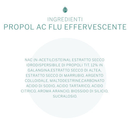 PropolAC Flu Effervescente - Integratore Alimentare, Dispositivo medico - Con NAC ed estratto di propoli - protegge le vie aeree - 10 buste da 4 g