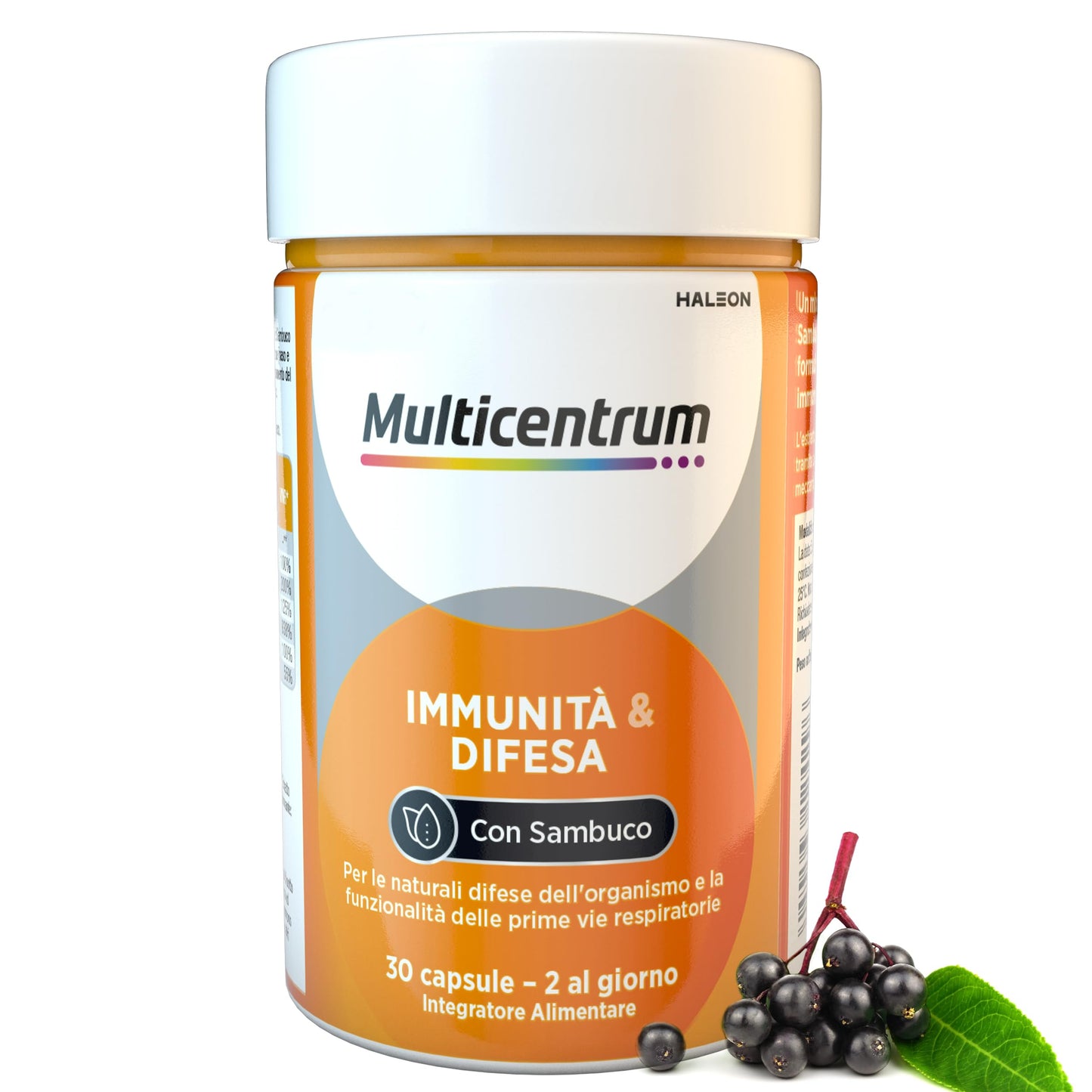 Multicentrum Immunità&Difesa Integratore Alimentare con Vitamina C, Sambuco Nero e Zinco per un Supporto alle Naturali Difese Immunitarie dell'Organismo, per Adulti, 30 Capsule