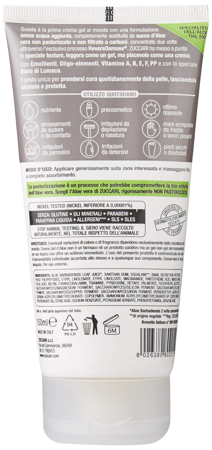 ZUCCARI Aloevera 2 Crema Gel Aloe, Aloe Vera, 150 Millilitri