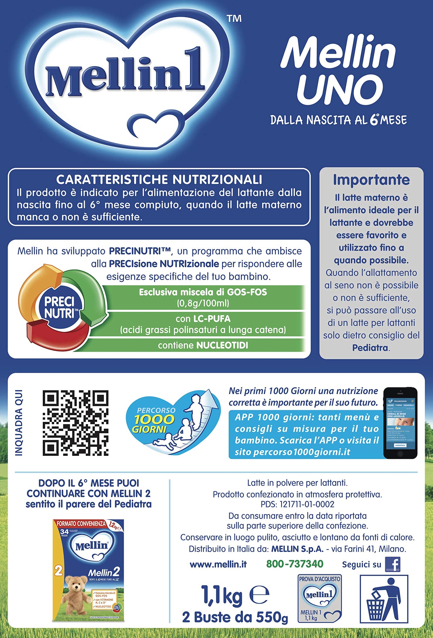 Mellin 1 Latte in Polvere per Lattanti - 3 Confezioni x 1100 gr