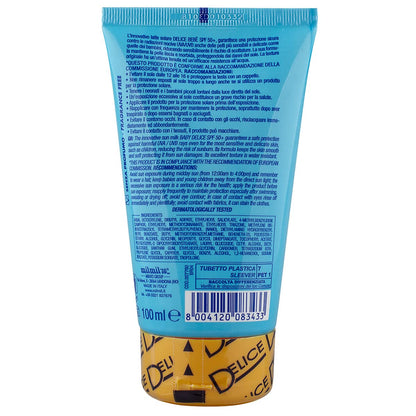 Delice Solaire Latte Solare Bebè , Protezione Solare Molto Alta SPF50+ , Resistente all'Acqua, Per Pelli Molto Chiare , Sensibili e Delicate, Filtra UVA/UVB, Dermatologicamente Testata - 100 ML