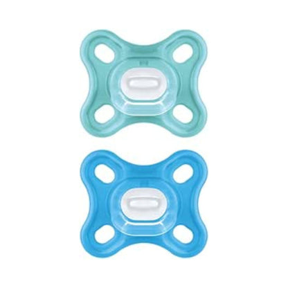 MAM Comfort Succhietto Ciuccio MAM 0-3 mesi in 100% silicone con design unico, Kit da 2 accessori neonato morbidi e leggeri con porta ciuccio