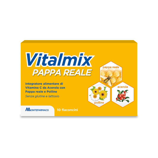 VITALMIX MONTEFARMACO Pappa Reale, Integratore Alimentare Tonico Energizzante e Rivitalizzante - Stanchezza Fisica e Sistema Immunitario - 10 Flaconcini, Senza Lattosio e Senza Glutine (Gusto Miele)