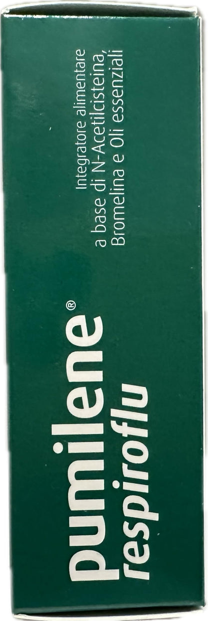 Pumilene Respiroflu 12 Bustine solubili con N-acetilcisteina, Bromelina, Oli essenziali, Gusto menta arancia, 36 g