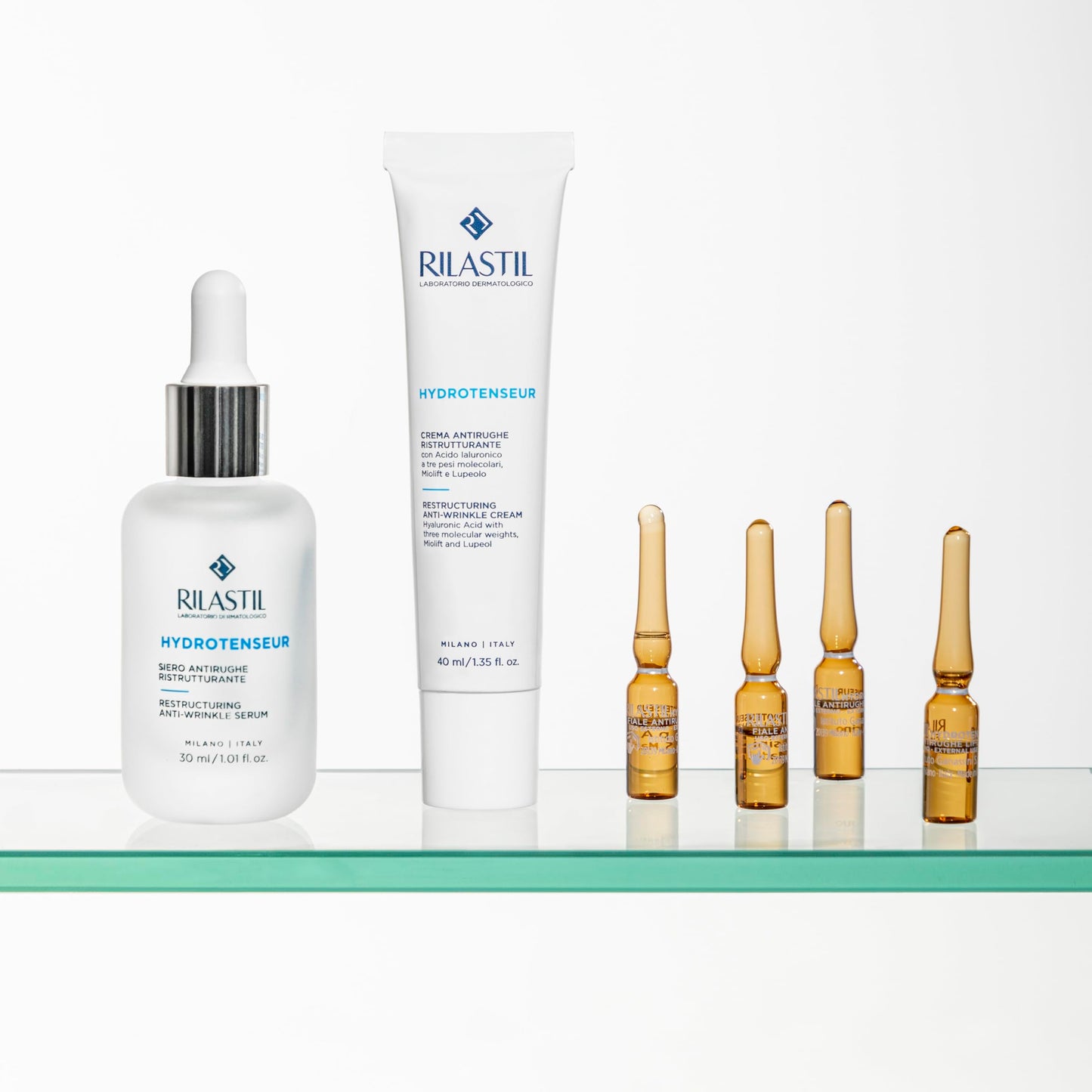 Rilastil Hydrotenseur Fiale Antirughe Liftanti, Trattamento Urto Concentrato, Effetto Lifting, Texture Ultra Leggera a Rapido Assorbimento, Confezione de 7x1 ml