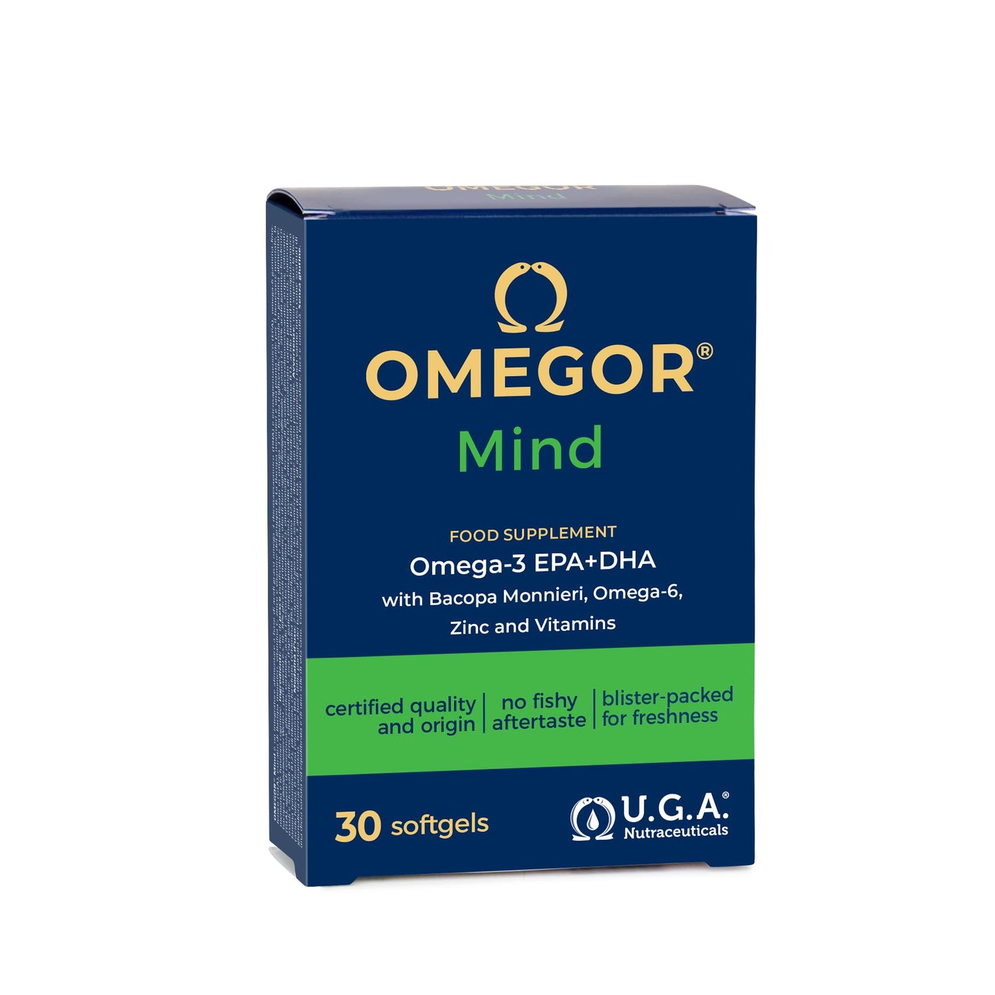 OMEGOR Mind | Integratore per la memoria e le funzioni congnitive | Con Omega 3 DHA ed estratto di Bacopa Monnieri, olio di borragine, zinco e vitamine B | Distillazione molecolare