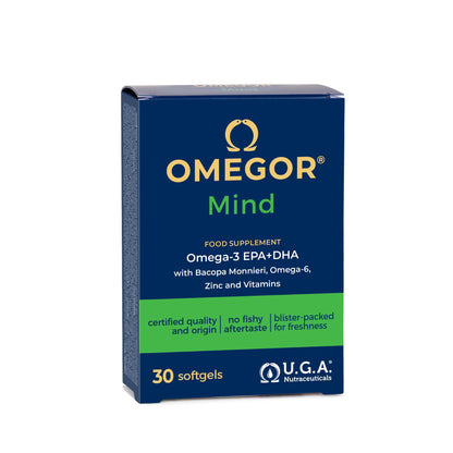 OMEGOR Mind | Integratore per la memoria e le funzioni congnitive | Con Omega 3 DHA ed estratto di Bacopa Monnieri, olio di borragine, zinco e vitamine B | Distillazione molecolare