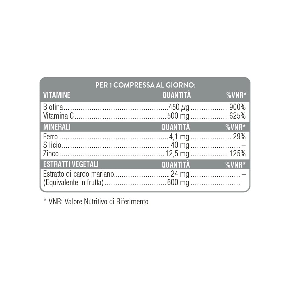 SWISSE Capelli Pelle Unghie - Integratori per Capelli, Pelle e Unghie con Vitamina C Biotina Cardo Mariano, 60 Compresse - Zinco Integratore Capelli, Formazione Collagene e Unghie Sane - Made in Italy