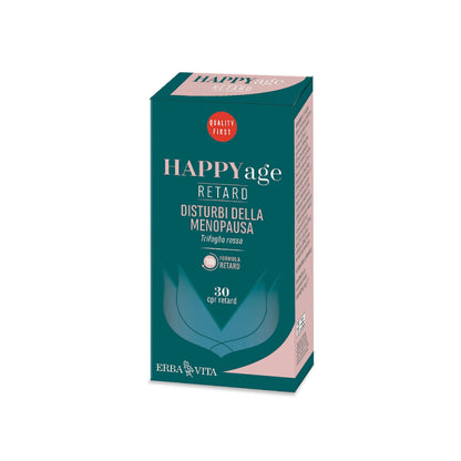 ERBA VITA Happy Age Retard integratore alimentare a base di estratti vegetali e vitamina D3, è un supporto naturale per il corpo durante il passaggio alla menopausa - Formato 30 Compresse
