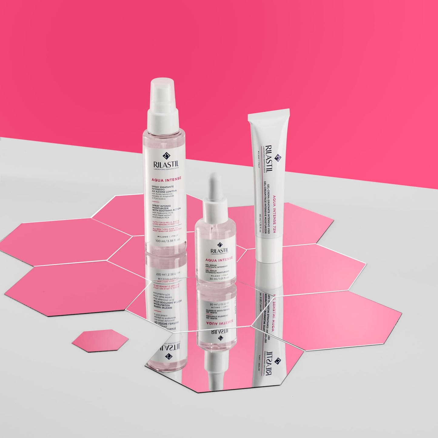 Rilastil Aqua Intense 72H, Gel-Crema Idratante Intensivo per Tutti i Tipi di Pelle, con Acido Ialuronico, Hydraboost, Ceramidi, Rende la Pelle Luminosa, Vellutata, Elastica e Sana, Confezione da 40ml