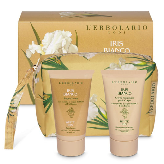 L'Erbolario - Iris Bianco Beauty Pochette Bocciolo - BagnoCrema e Crema Profumata per il Corpo - Edizione limitata con Pochette in Tessuto