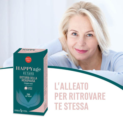 ERBA VITA Happy Age Retard integratore alimentare a base di estratti vegetali e vitamina D3, è un supporto naturale per il corpo durante il passaggio alla menopausa - Formato 30 Compresse