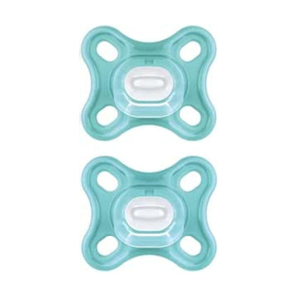 MAM Comfort Succhietto Ciuccio MAM 0-3 mesi in 100% silicone con design unico, Kit da 2 accessori neonato morbidi e leggeri con porta ciuccio