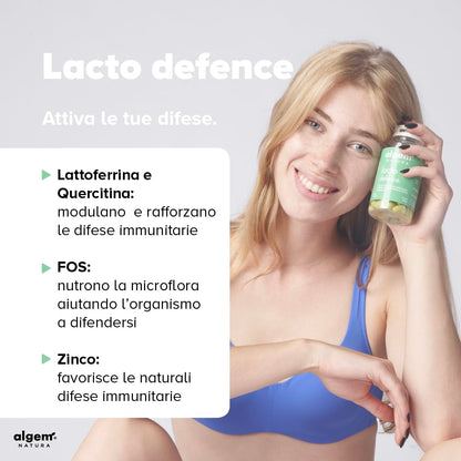 Lattoferrina 200 mg/Dose con Quercetina, FOS e Zinco Gommose Algem Natura® LACTO DEFENCE Integratore Difese Immunitarie Bambini, Sistema Immunitario Adulti, Antiossidante Naturale, Immuno