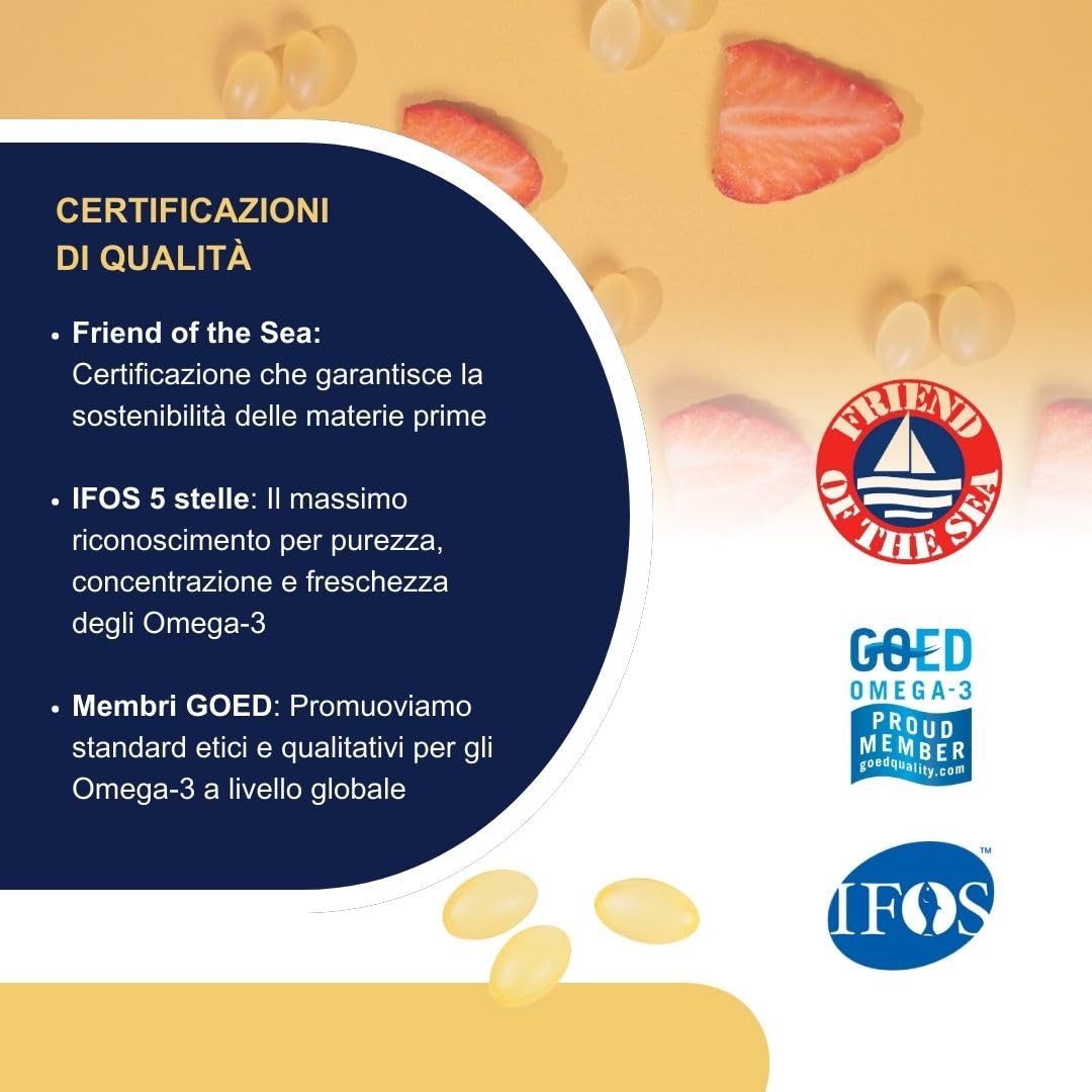 Omega 3 Bambini OMEGOR Kids 3+ Anni (60 Capsule Masticabili alla Frutta) - Ideale per Cervello, Vista, Ossa e Difese Immunitarie per Bambini con Vitamine D3 ed E - Ricco di EPA e DHA