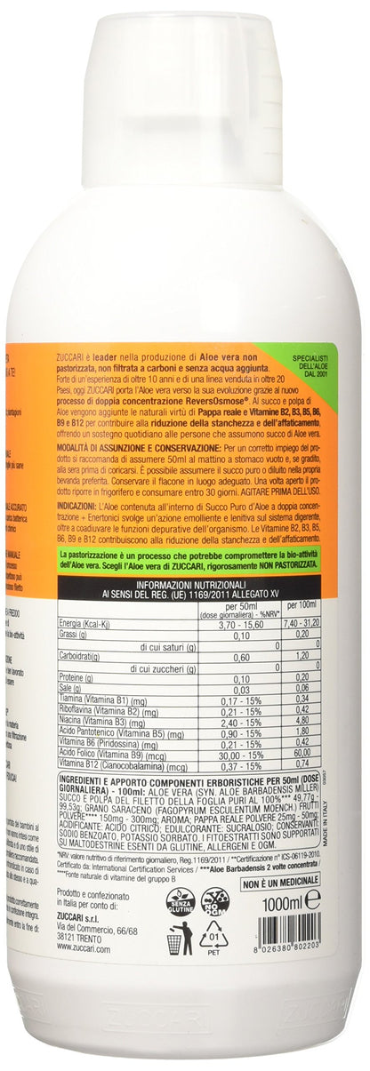 ZUCCARI Aloevera 2 Succo Puro D'aloe E Enertonici, 1000 ml