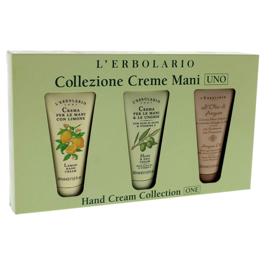 L'Erbolario Crema Mani Cofanetto Regalo Donna, Set Crema Mani Antietà e Idratante, Confezione Regalo, Confezione da Viaggio Formato: 3 x 30 ml