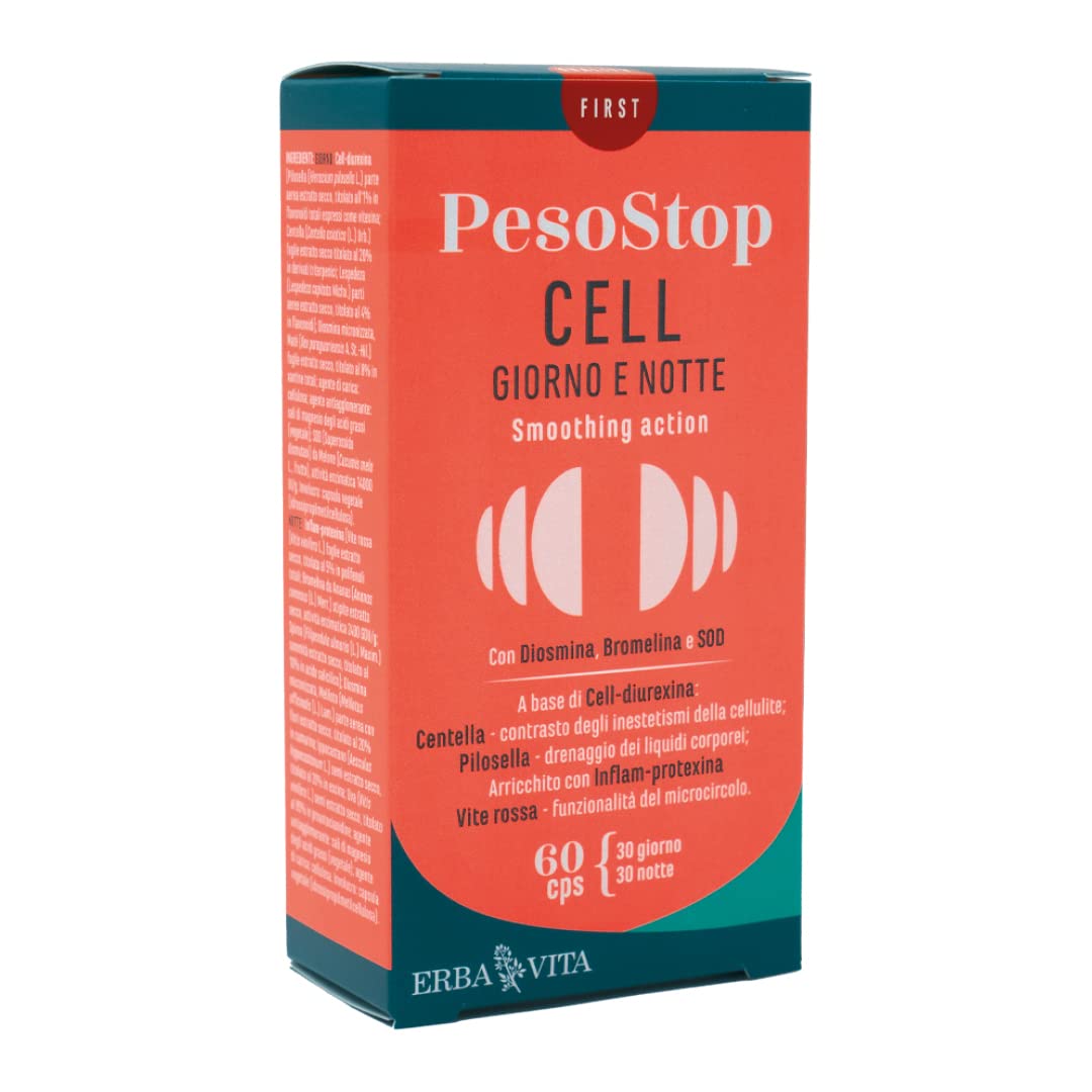 ERBA VITA PesoStop Cell Giorno e Notte integratore alimentare con Ananas e Centella per affrontare gli inestetismi della cellulite 60 Capsule - l'imballaggio può variare
