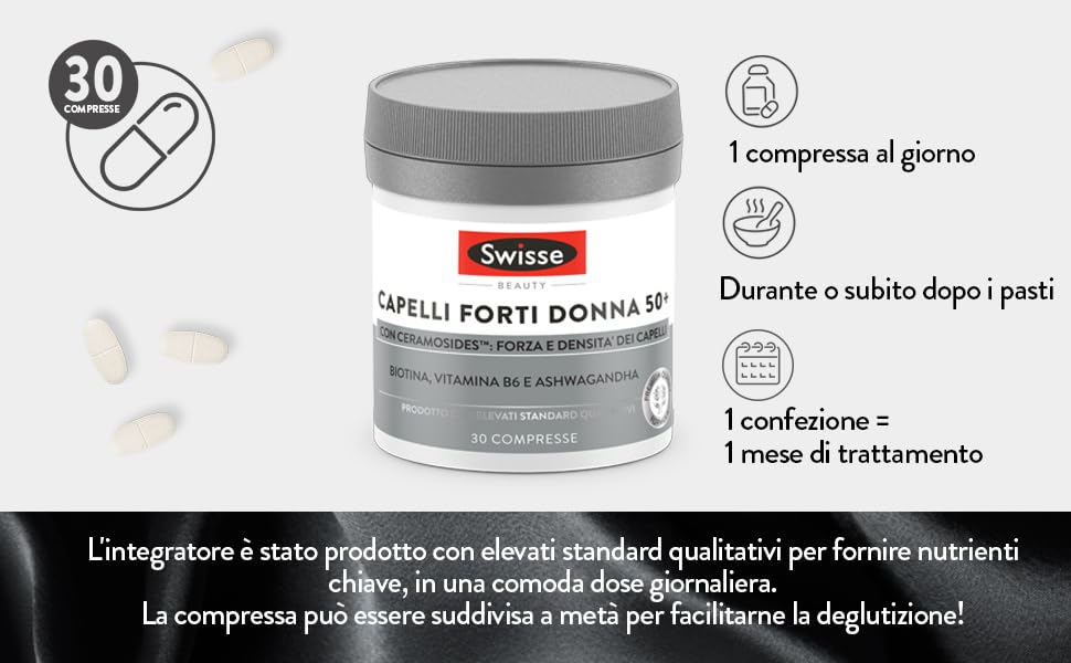 Swisse Capelli Forti Integratore Alimentare che Combina Vitamine, Minerali e Ingredienti di Origine Naturale