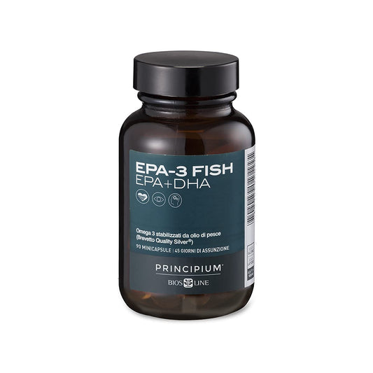 BIOS LINE Principium EPA-3 Fish, Integratore alimentare ricco di Omega 3, Integratore compresse che contribuisce alla normale funzione cardiaca, 90 mini-capsule